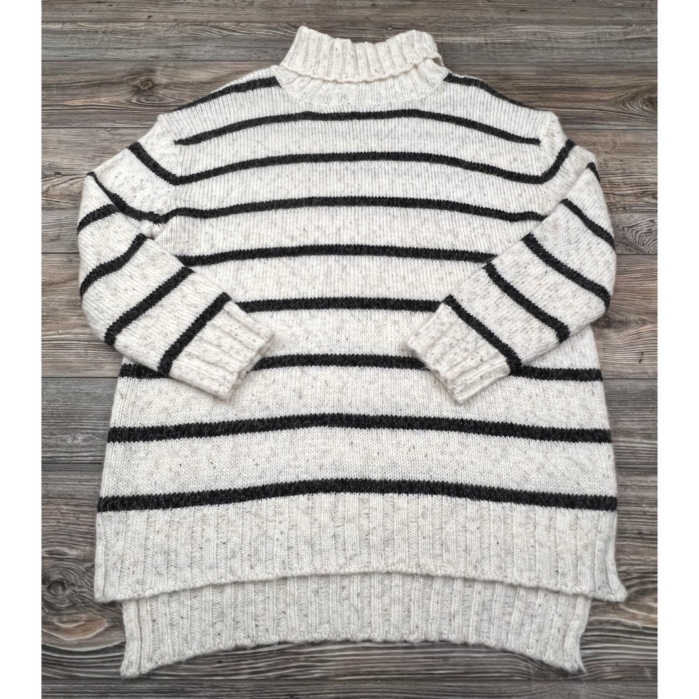 Cozy Casual Women's‎ Sweater Cowl Neck Popover Ivory/Black Stripe M/L Cozycore